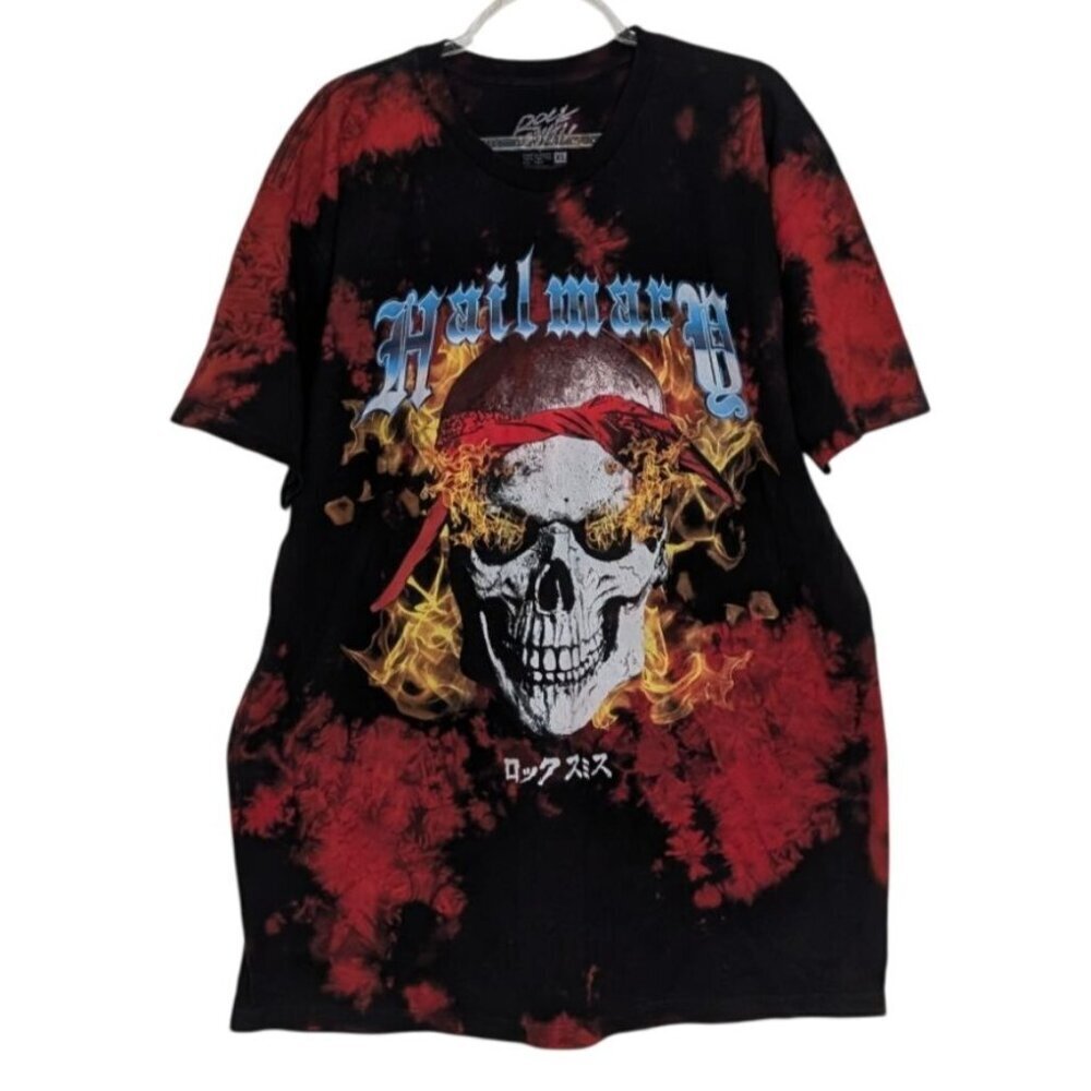 Rock Smith Hail Mary T Shirt Mens Size XL Black Pirate Skull Fire 100% Cotton